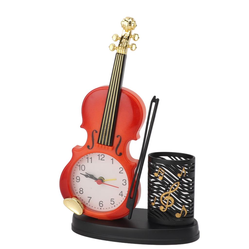 Violin Alarm Clock Retro Fashion Pencil Sharpener Function Table Alarm Clock Violin Shape Novelty Bedside Clock for Music Lovers