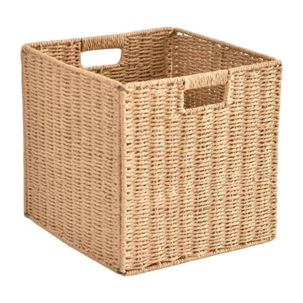 Hand Woven Foldable Storage Box Square Sundries Organizer Imitation Rattan Basket  Picnic