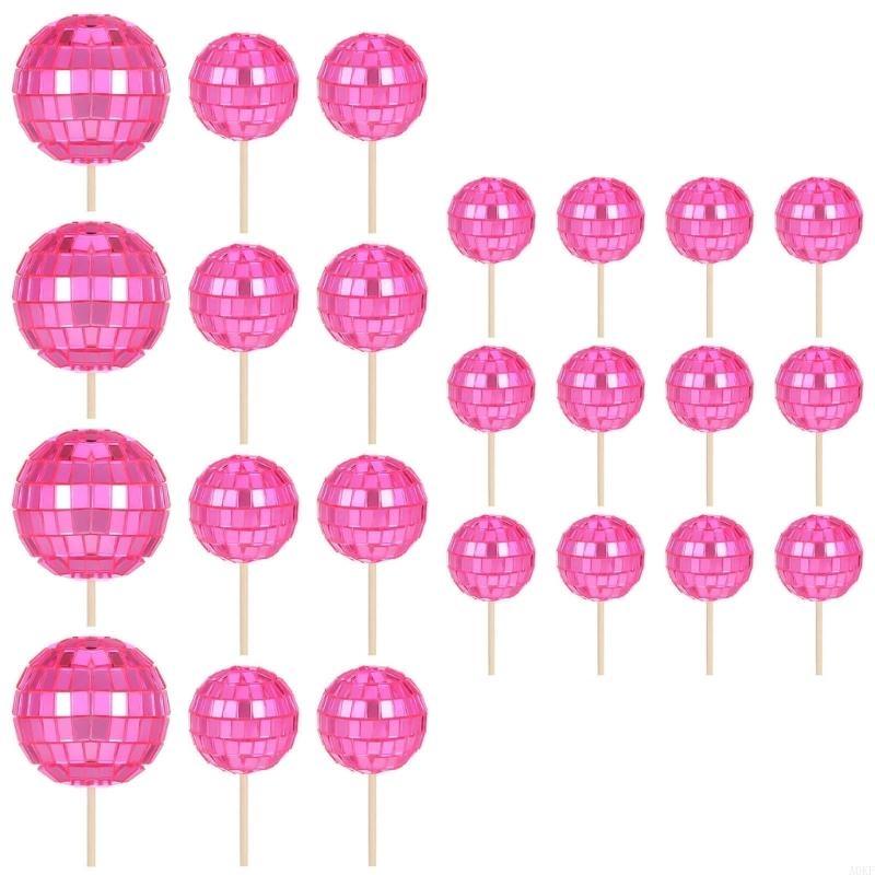 24pcs Discos Ball Cupcake Toppers Cake Decorations for Wedding Party Supplies A0KF