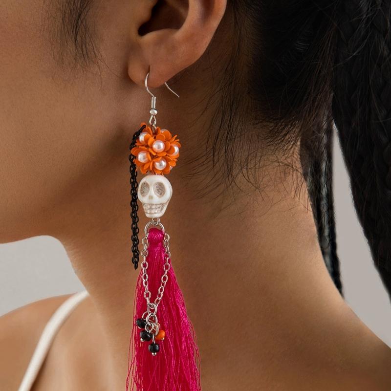 Unique Gothic Skeleton Earrings Bohemian Tassels Jewelry for Women Portable Ethnic Party Wear