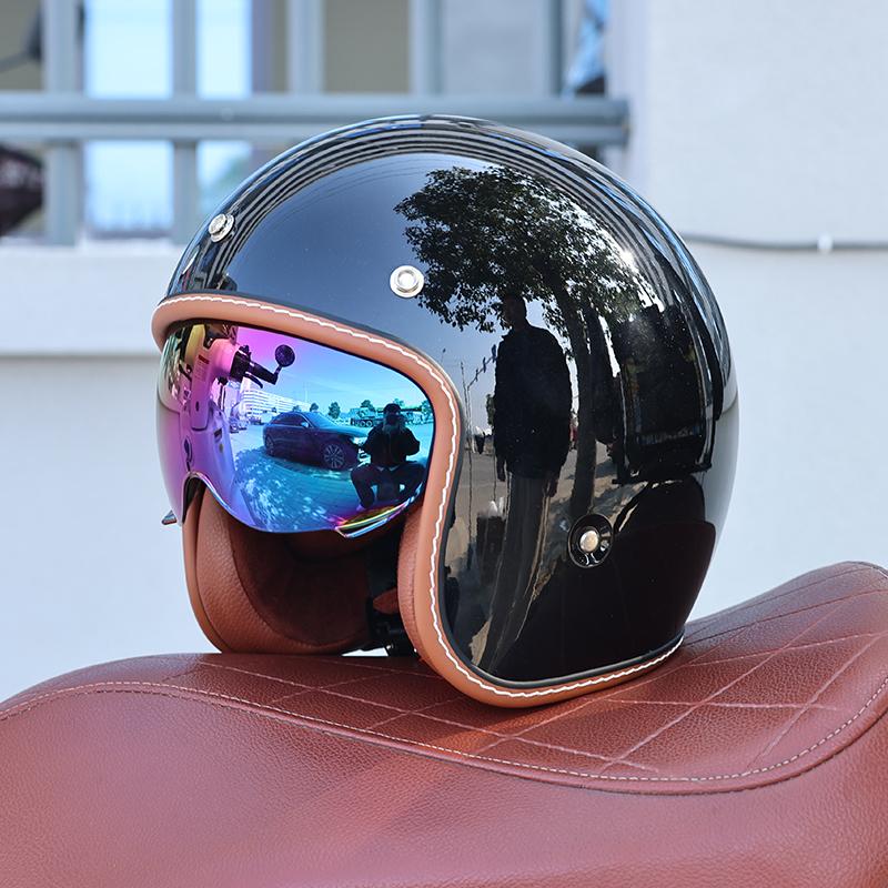 S68-DOT Certified 3/4 Open Face Motorcycle Helmet Shell Lightweight Breathable Retro Unisex Adult Scooter Cruiser Safety Helmet