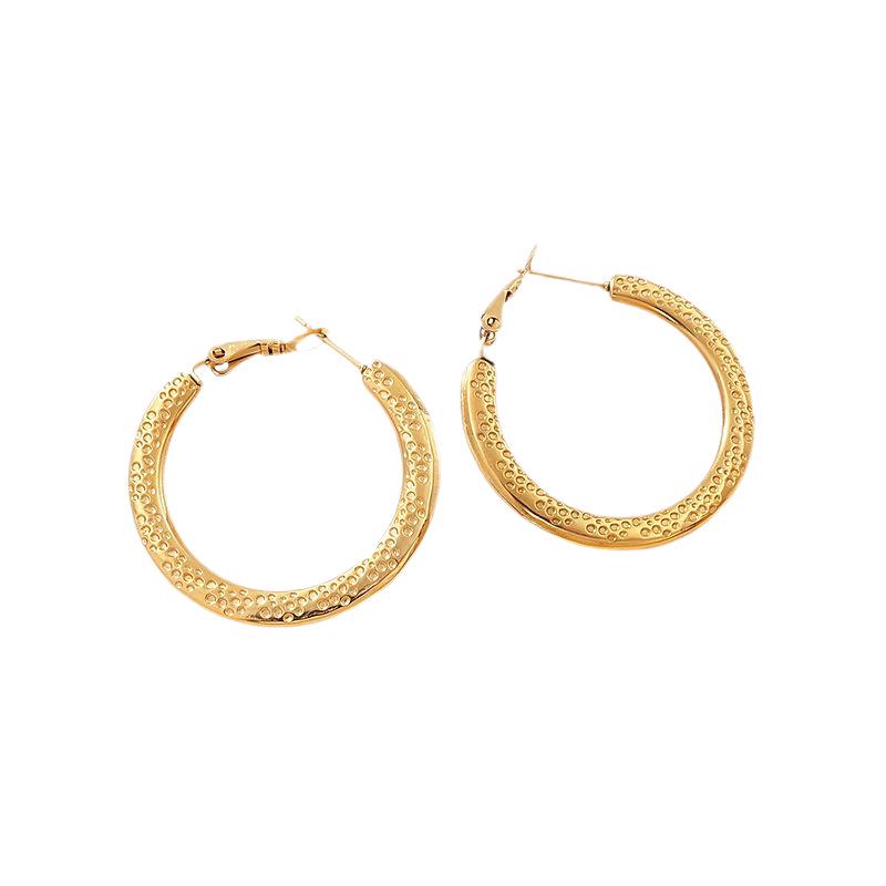 Geometric Embossed Titanium Steel Stud Earrings for Women