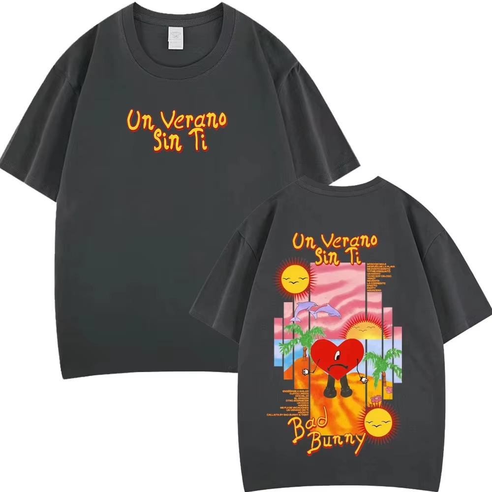 Bad Bunny Un Verano Sin Ti Fashion Printed Tees Unisex Unisex Oversized Tshirts Loose Casual Cotton Oversized Unisex Couples Soft