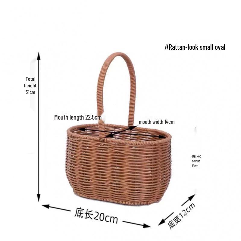 Pastoral-Style Handwoven Rattan Flower Basket - Small Decorative Green Plant Basket