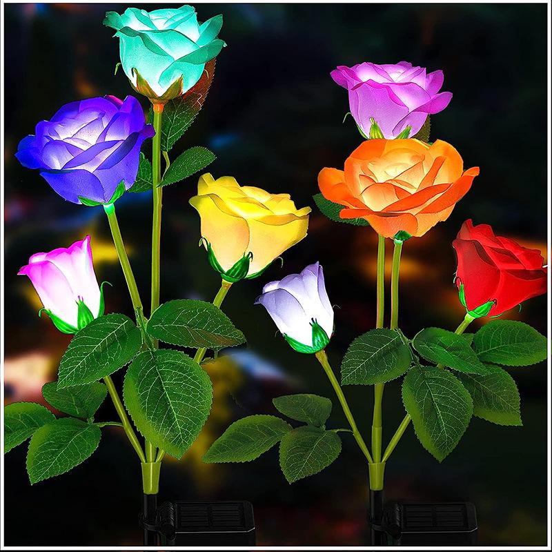 LED Solar Rose Flower Lights: 3, 5, or 6-Head Options for Outdoor Garden and Lawn Decoration