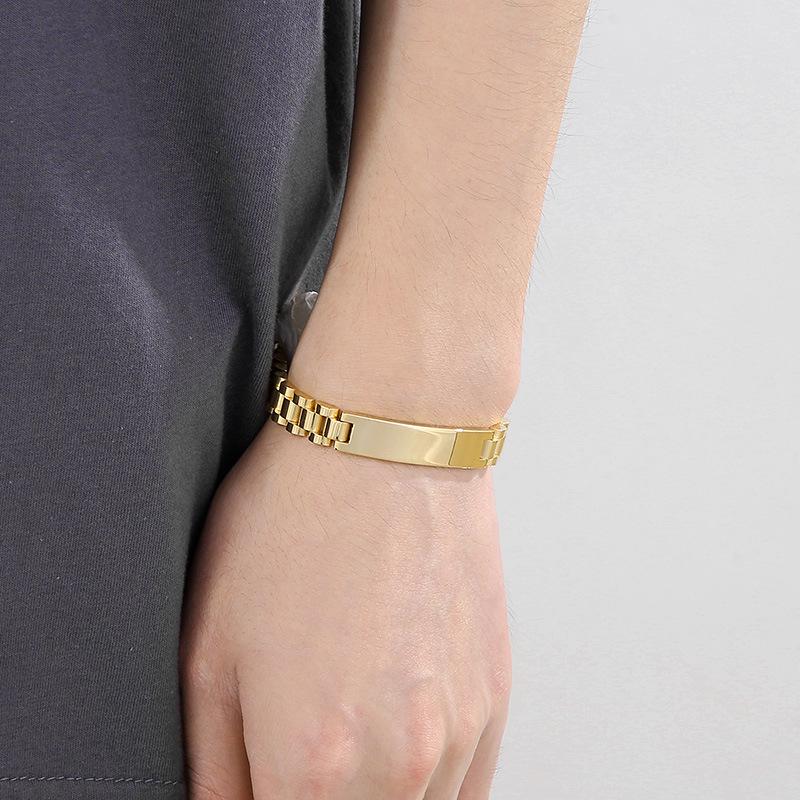 Korean Style Engravable Titanium Steel Men's Adjustable Bangle Bracelet