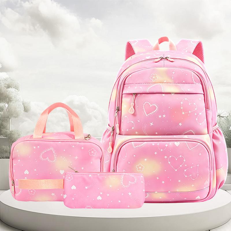 Cartoon Backpack Set 3-Piece Large Capacity School Bag with Lunch Pouch for Kids Girls Boys Elementary Students