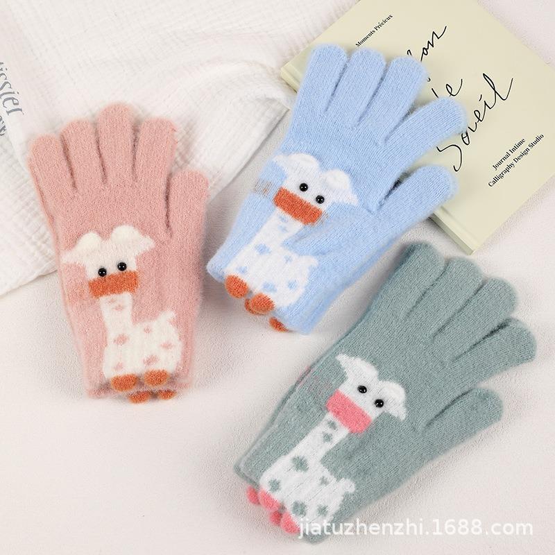 Winter Cartoon Thickened Cute Warm Couple Student Warm Cold Knitted Wool Riding Gloves