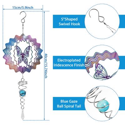 Stainless Steel Wind Spinner Catcher Creative 3D Gradient Color Butterfly Hanging Windchime for Garden Yard Balcony Decoration