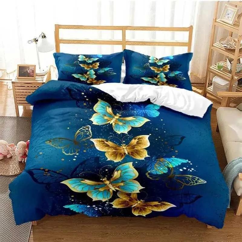 Copripiumino Farfalla Dorata Microfibra Letto Singolo Matrimoniale Queen King Set Biancheria da Letto Copripiumino Floreale Botanico Per Camera di Donne Ragazze