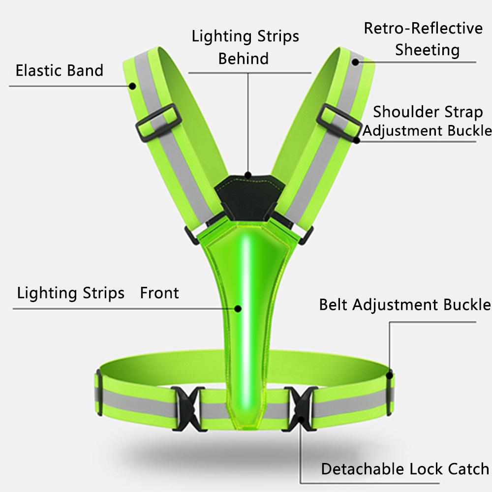 USB Rechargeable LED Reflective Vest Adjustable Waist Shoulder for Women Men Kid
