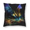 Neon Colorful Cat Face Pillowcase Polyester Linen Velvet Printed Zip Decorative Pillow Case Home Cushion Cover Wholesale