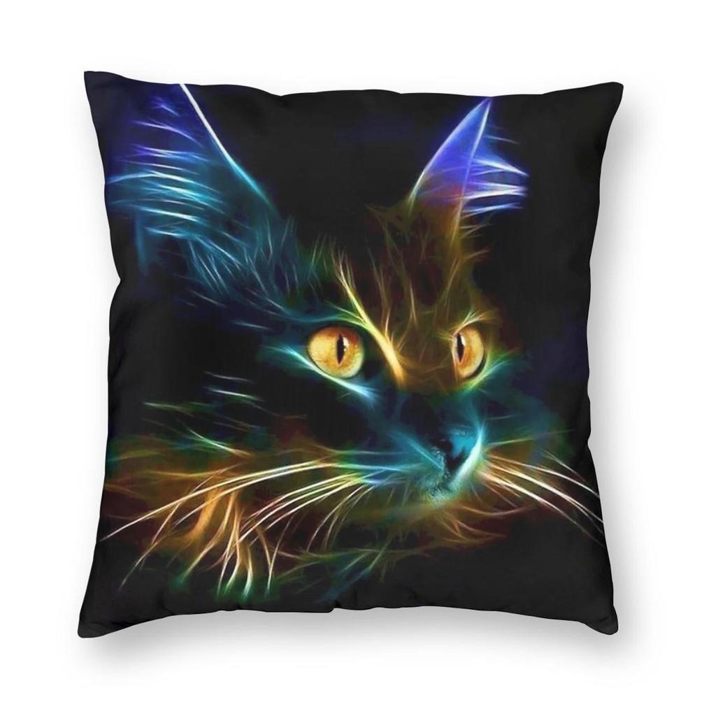 Neon Colorful Cat Face Pillowcase Polyester Linen Velvet Printed Zip Decorative Pillow Case Home Cushion Cover Wholesale