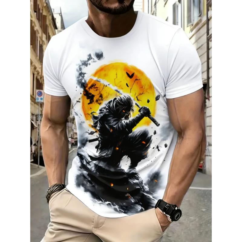 Fashion Men's Crew Neck Short Sleeve 3D Casual Color Printing Casual Short Sleeve Crew Neck T-Shirt