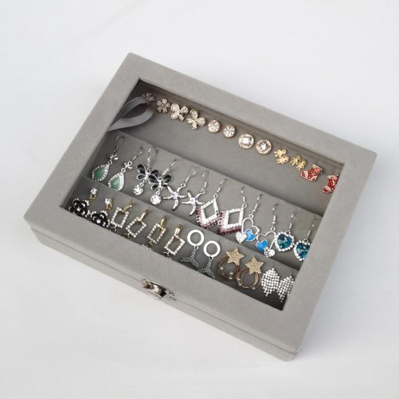 Compact Jewelry Case Display Rack Stylish Jewellery Organizer with Glass Lid Convenient Jewelry Storage Box for Travel