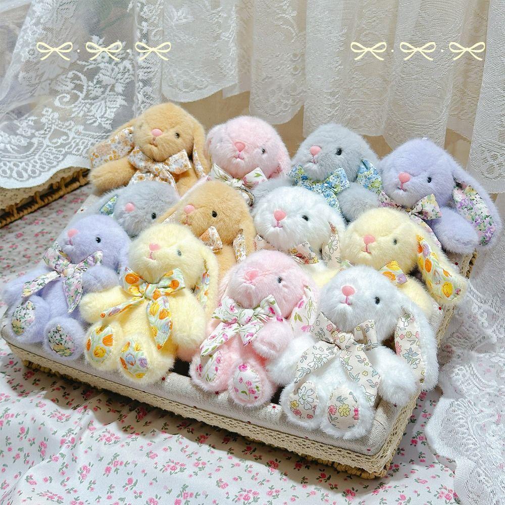 Flower Bowknot Plush Rabbit Keychain Soft Car Key Pendant Bag Hanging Pendant  Bag Backpack Decor
