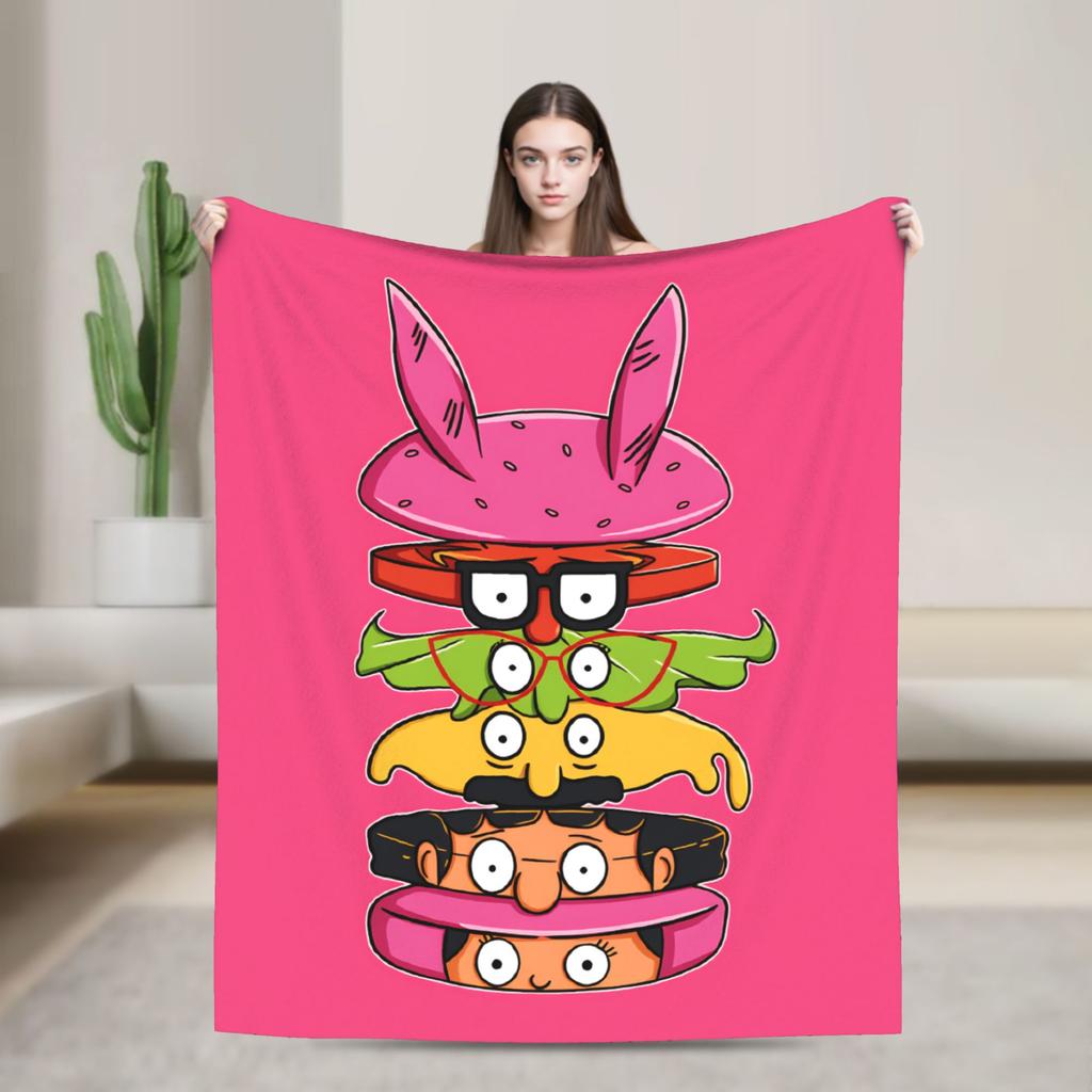 Super Warm Blankets Camping Anime Bobs Funny B-Burgers Throw Blanket Movie Flannel Bedspread For Home Decor Trend Sofa Bed Cover
