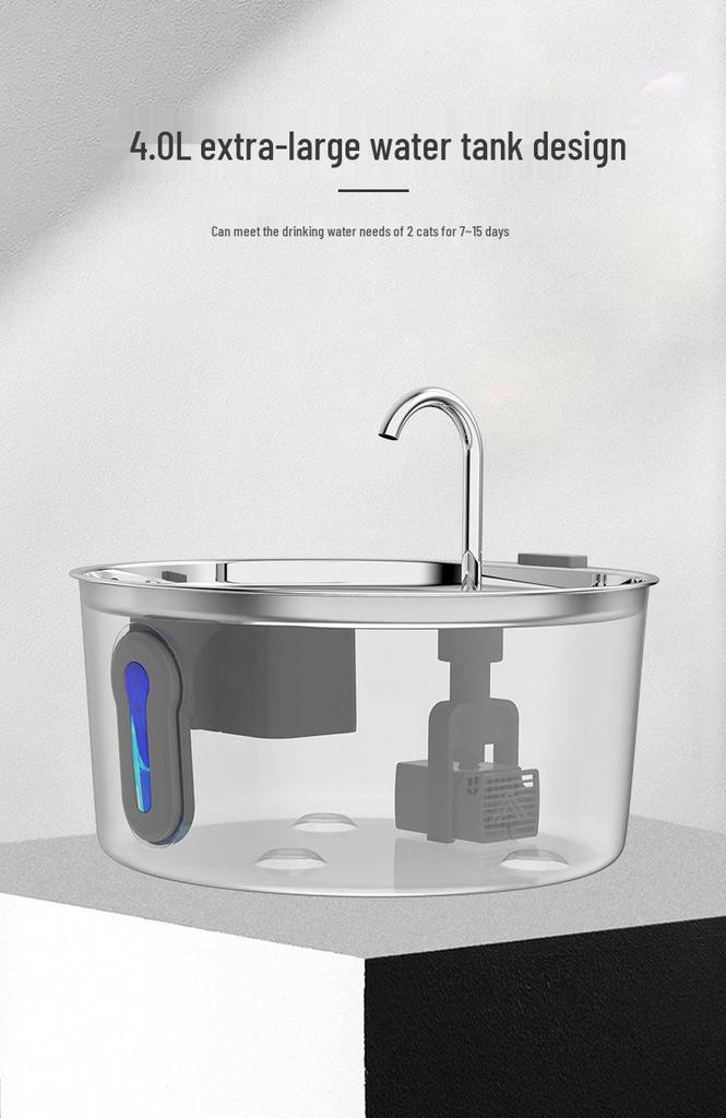 Stainless Steel Pet Water Dispenser with Automatic Circulation, 4L Capacity - Cat & Dog Drinking Fountain