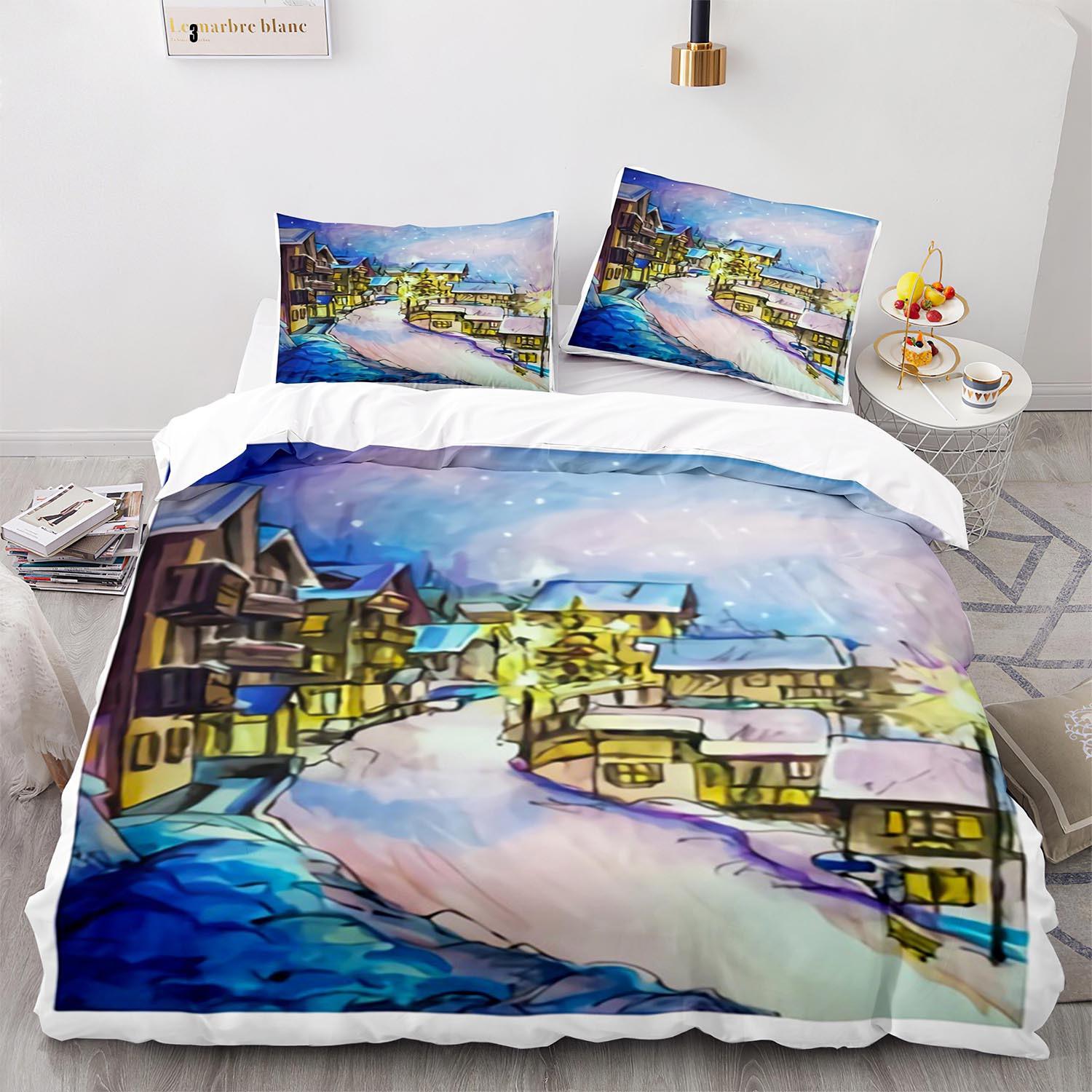

Watercolor Duvet Cover Set Holiday Scenery 3 Piece Bedding with 2 Pillow Shams Queen King Full Twin Size Quilt Cover Girls 70x133cm 2pcs