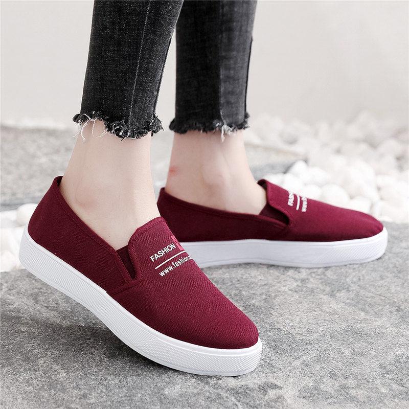 Spring Single Shoes Canvas Shoes Female Students' Cloth Shoes Female Thick Soled Casual Shoes Female One Foot Pedals