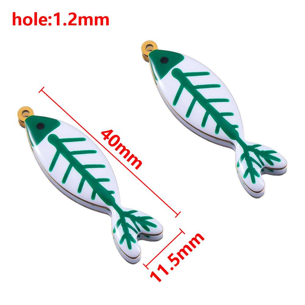 2pcs Stainless Steel Cute Enamel Stripe Fish Color Fish Tail Charms Animal Pendant Base for DIY Earring Necklace Jewelry Making