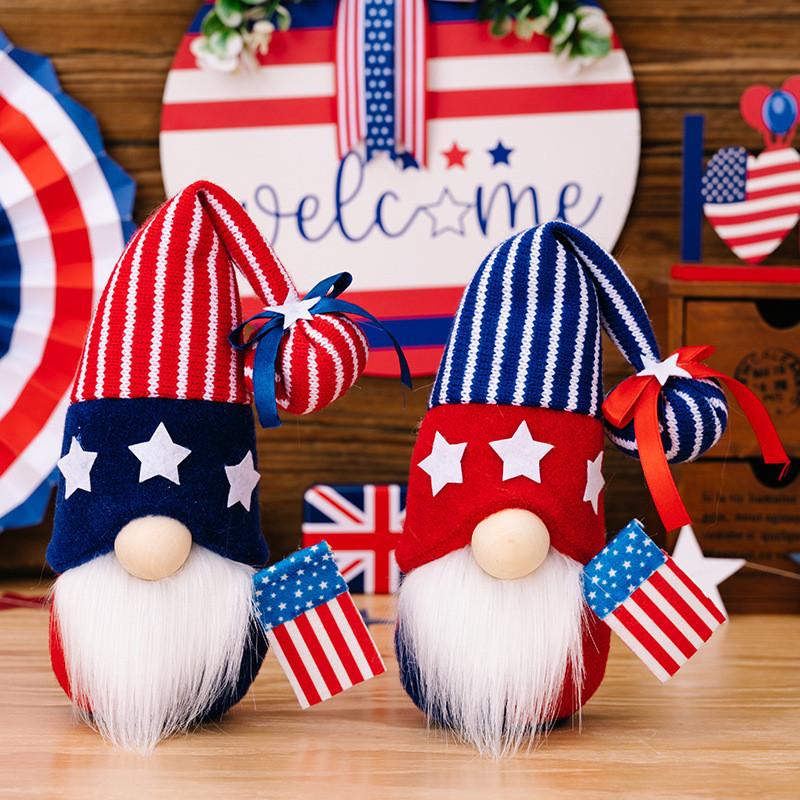 Playful Independence Day Gnome Doll With Knit Hat Featuring Bright Flag Designs For Home Decor