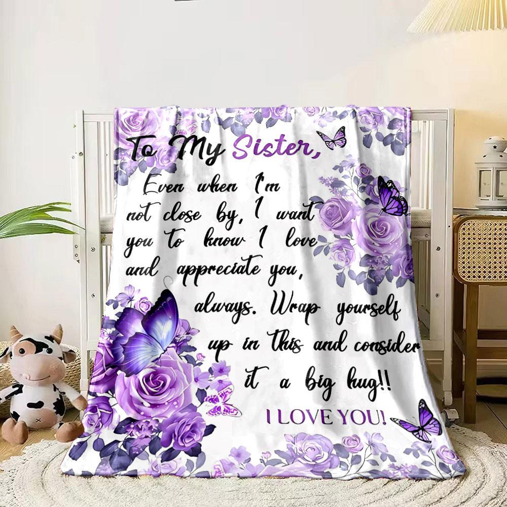 Purple Floral Butterfly Sister Gift Blanket bedroom Blanket for Livingroom Couch lunch break Soft throw for Friend's festival Gift