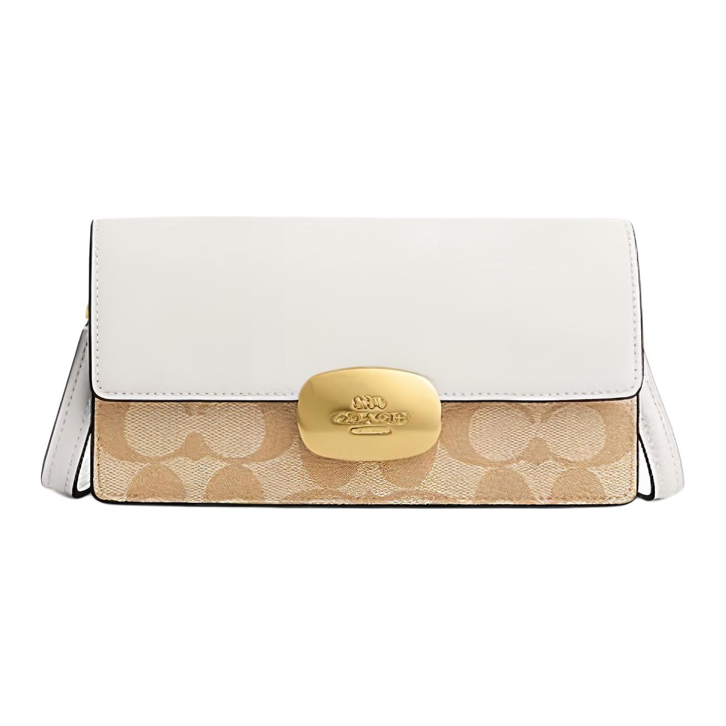 Coach Women's Light/White Eliza 19 Classic Monogram Detachable Shoulder Strap Buckle Leather And Pvc Crossbody Bag Small Crossbody Bag -Khaki Cp044-Imdqc