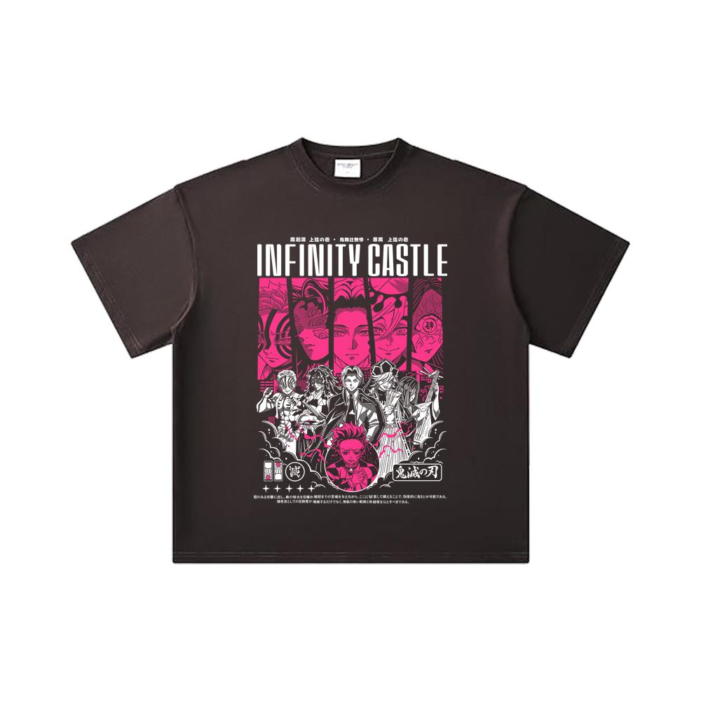 260 GSM Double Yarn 32 Count 100% Cotton Demon Slayer V89 Infinity Castle Print Unisex Heavy Cotton T Shirt