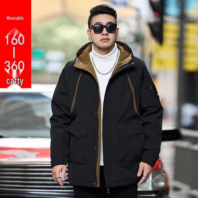 Men's Plus Size Mid-Length Hooded Cotton Jacket - Winter Fashion Brand 808