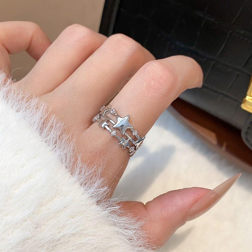 Korean Style Y2k Open Ring Jewelry Accessories Irregular Finger Ring Retro Zircon Star Ring  Gift