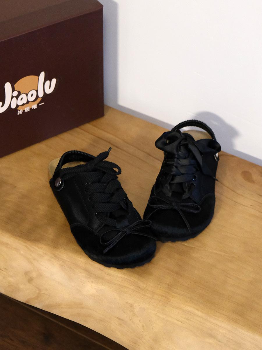 

Модные туфли на плоской подошве UglyCute с круглым носком, бантом сзади, модные, легкие, удобные, нескользящие, дышащие, износостойкие женские сандалии 40 чёрный