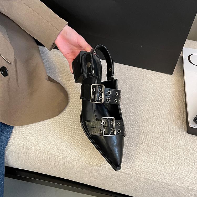 French Small Fragrant Style Pointed Mary Jane Shoes Women's Summer with Skirt Small Leather Shoes Retro Thick Heel Single Shoes Women