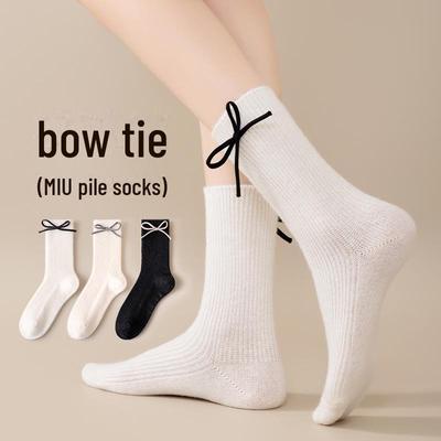 Damen Schleifen Mid-Tube Frotteesocken - Frühling/Herbst 2024, Warme Wintersocken für Lederschuhe