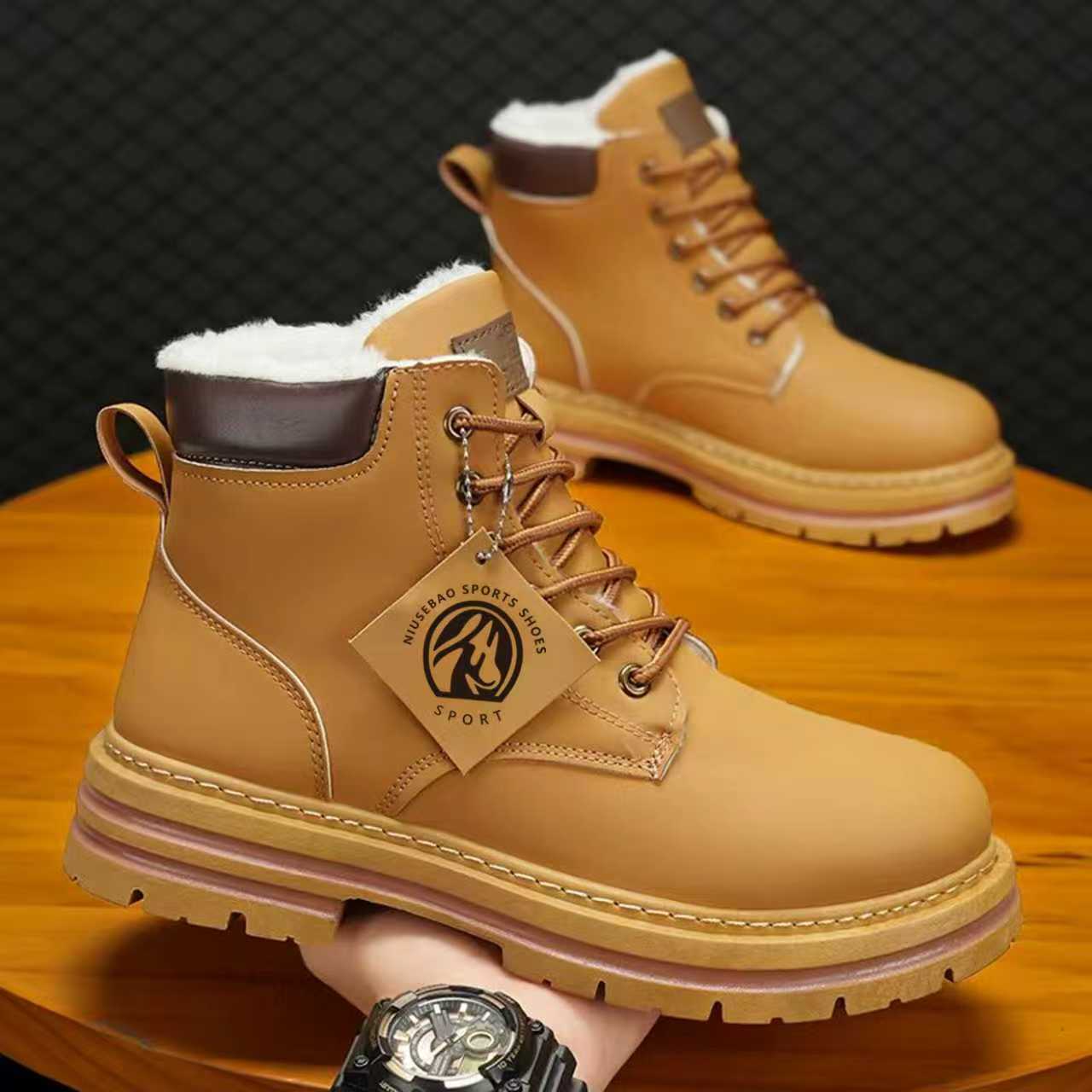 

Men s Martin boots autumn new fleece thickened outdoor shoes British style retro big yellow boots men s shoes 44
