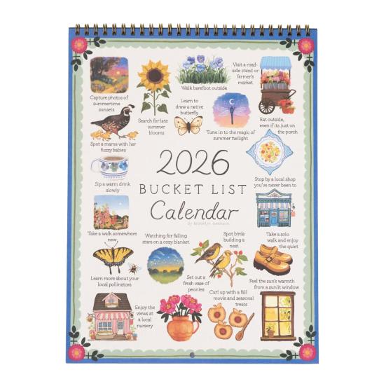 Yousheng 2026 Bucket-List-Kalender 12 Monats-Bucket-List-Wandkalender Spiralbindung Kunstplaner Notizbuch mit illustrierten Seiten Geschenk für Freunde