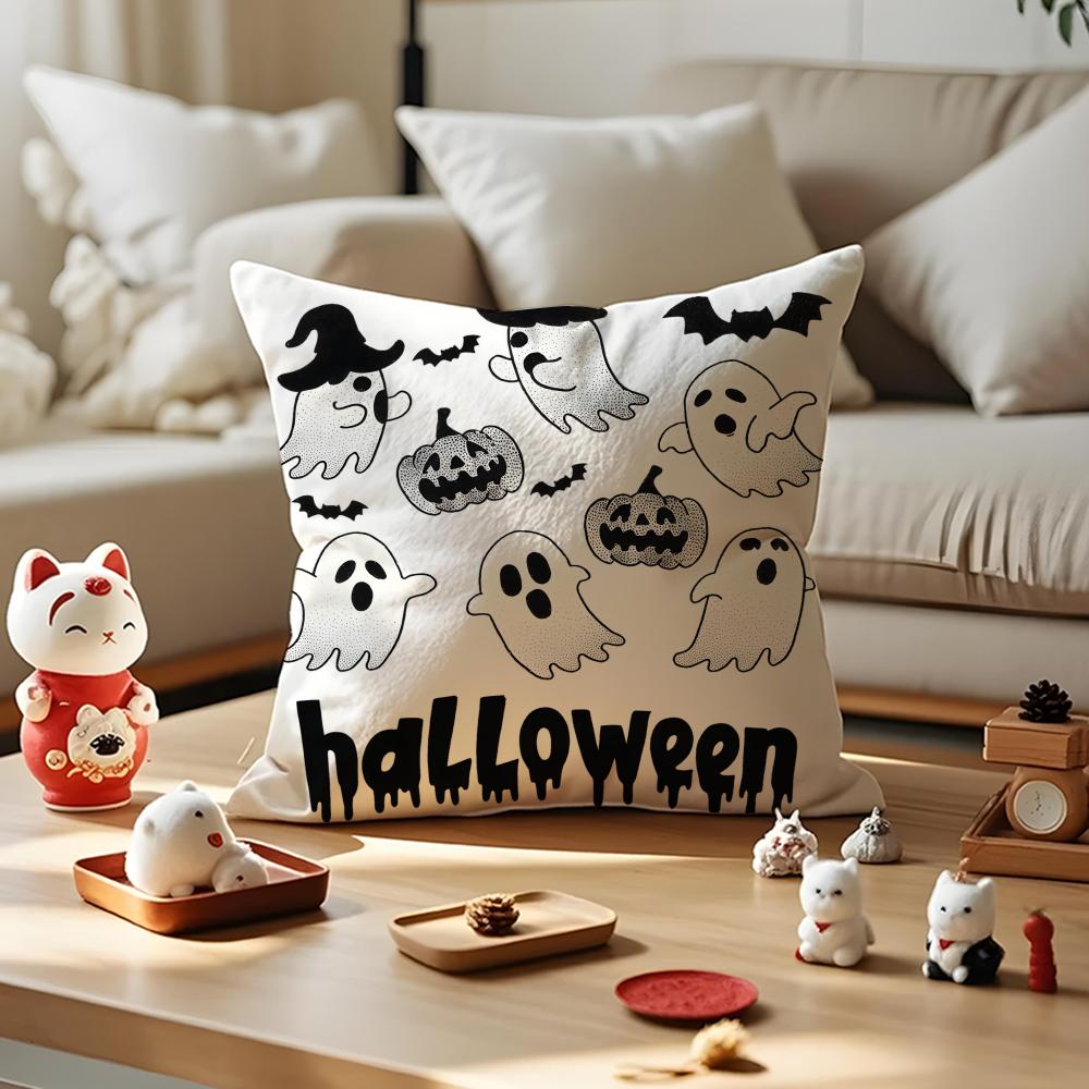 

Halloween Ghost Cushion Cover Anti-dustmite Pillowcase Invisible Zipper Silky Short Plush Sofa Cushion Cover 30cmx30cm