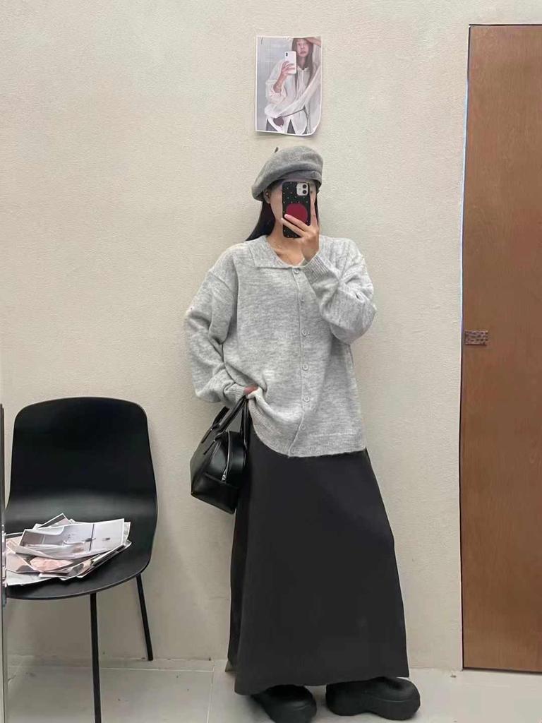 Da7 Women's Korean Style Loose Plus Size Lapel Knitted Cardigan 