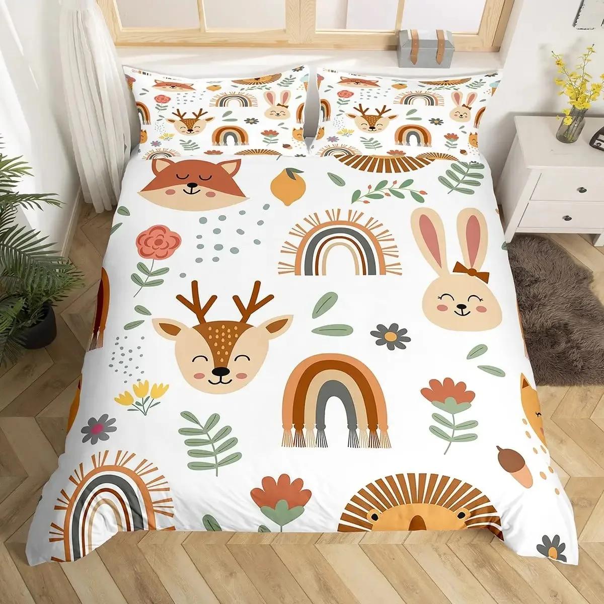 

Retro 70s Hippie Style Duvet Cover Set Queen,Psychedelic Mushroom Bedding Set Rainbow Floral Stars Moon Comforter Cover 70x133cm