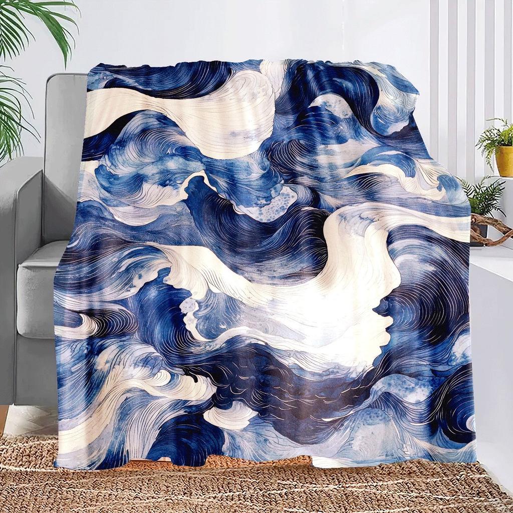 1pc, Contemporary Printed Flannel Fleece Throw Blanket, 100% Polyester, All Seasons, Tear Resistant, Digital Print, Knitted, 200