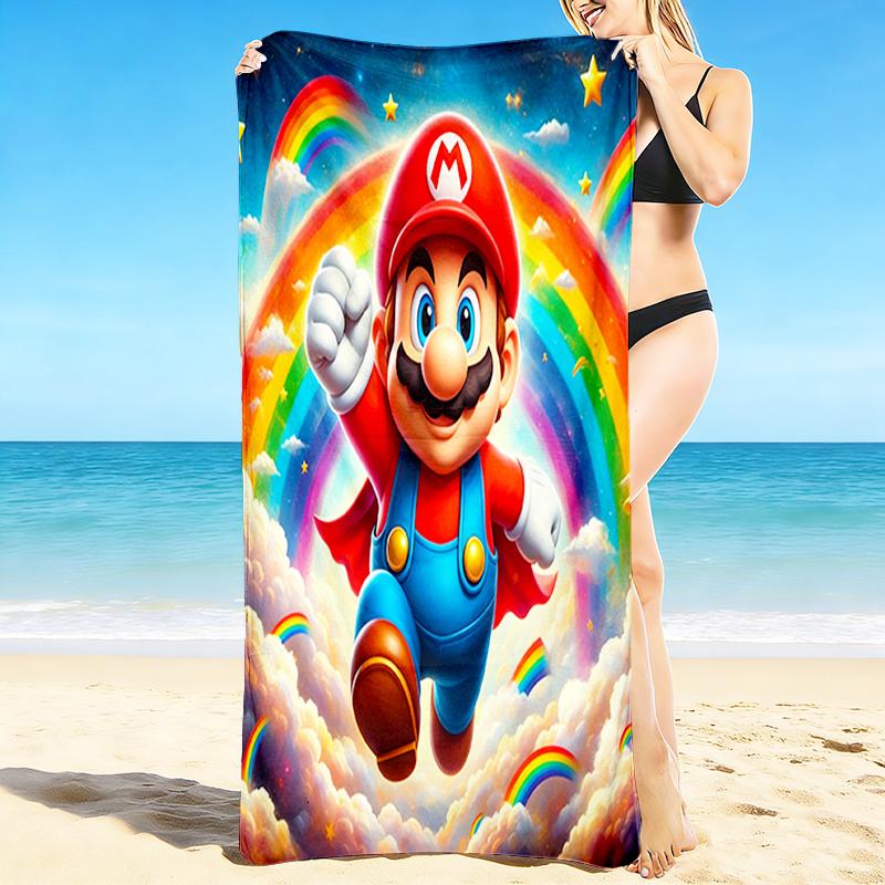 1Pc Super Mario Rainbow Sky Beach Towel, Quick Dry, Multi-Use for Beach Pool Gym Yoga Home Travel, Christmas, Halloween, Xmas Gift M928783