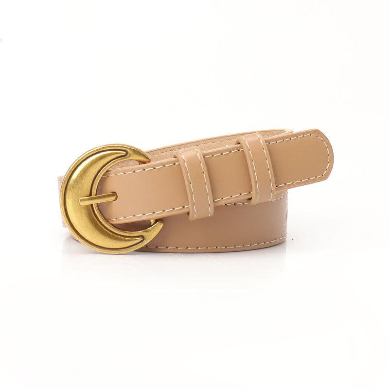 Retro Crescent Belt for Women Fashion Commuting Style Ancient Gold Pin Buckle Women's Belt Versatile High-end Jeans Belt