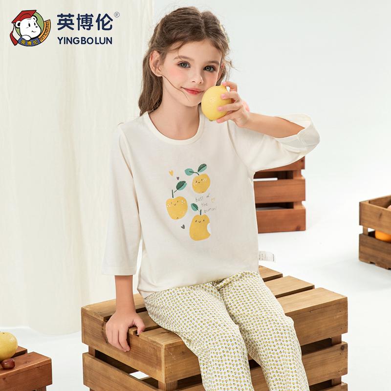 150g Lyocell English Bollen Girls' Pajama Set with 7/4 Sleeves and Pants