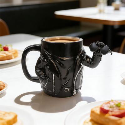 Taza de Café Creativa con Chaqueta de Motociclista con Diseño de Cuero Sintético y Acero Inoxidable 304 Taza Interior de Acero Regalo Novedoso