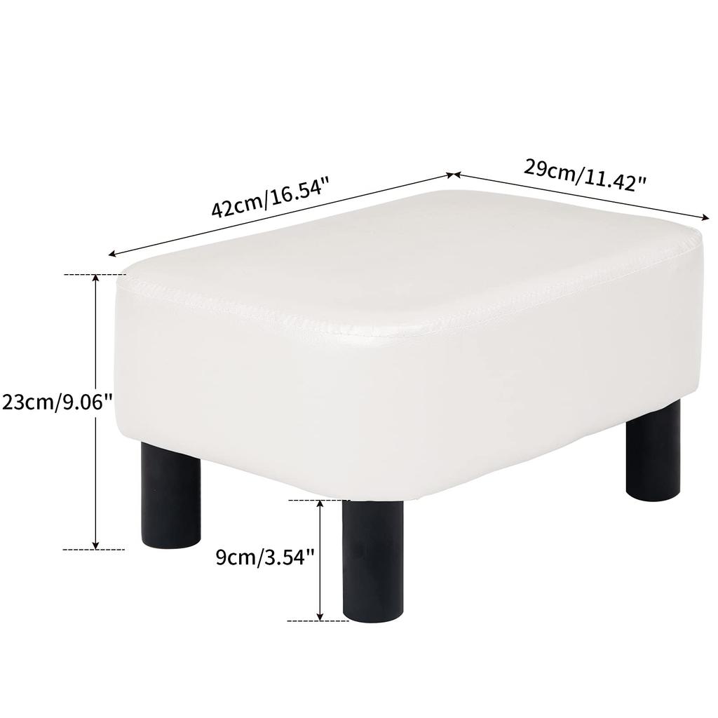 IBUYKE Small PU Leather Ottoman Modern Home Living Room Bedroom Rectangular Stool with Padded Seat and Pine Wood White Footstool, Footrest, Legs,