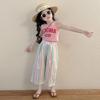 2024 Summer Korean Style Girls' Wide-Leg Pant Set: Trendy Two-Piece with Crop Top & Vest.