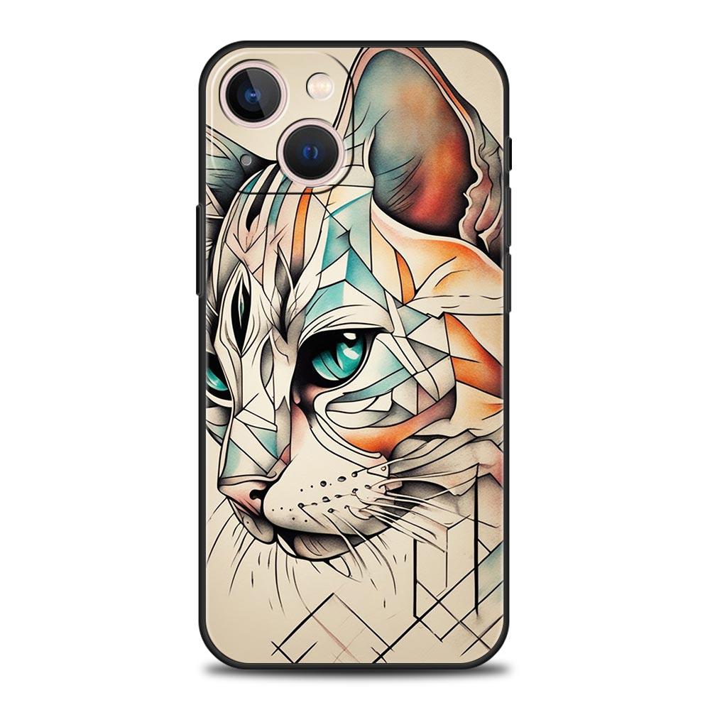 Abstract Creative Cat Line Pattern Phone Case Cover for iPhone 17 16 15 14 13 12 11 Pro Max 17Air Plus Shockproof Soft TPU Shell