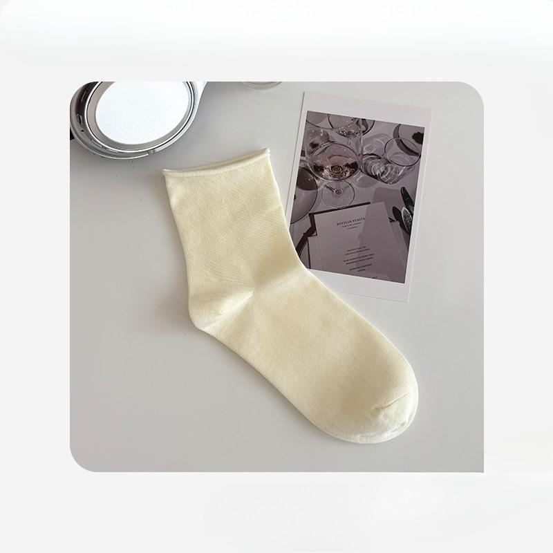 

Женские осенние однотонные хлопковые повседневные носки с закрученным краем, отводящие пот, дезодорирующие 1 pair жёлтый