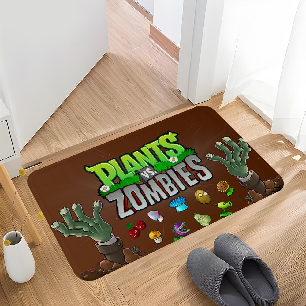 P-Pflanzen-vs Cartoon Z-Zombies Badezimmermatte Rutschfest Wasserabsorbierend Langes Streifenpolster Schlafzimmer Matte Hotel Dekor Matte