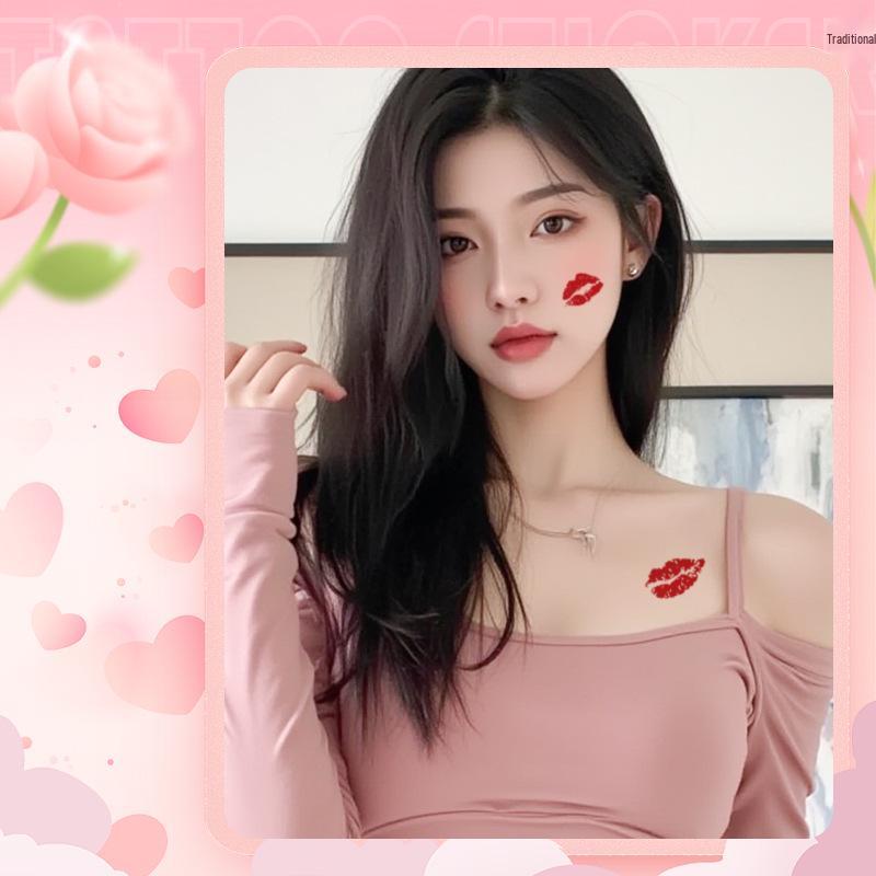 High-Quality Red Lips and Heart Temporary Tattoo Stickers for Valentine's Day or Qixi Confession